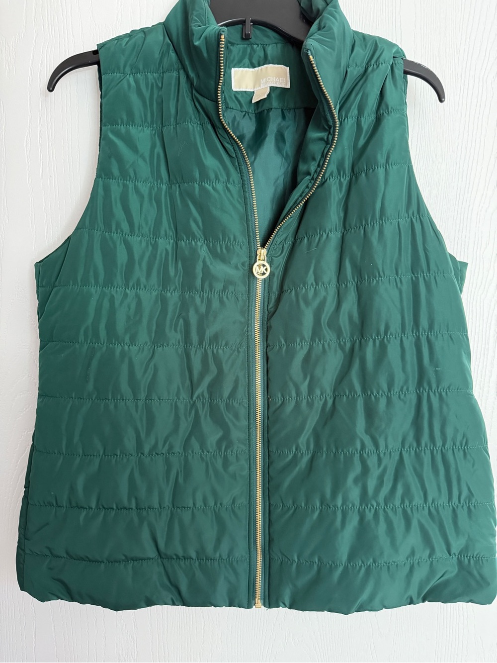 Michael Kors Dark Green Quilted Puffer Vest with Gold Zipper
